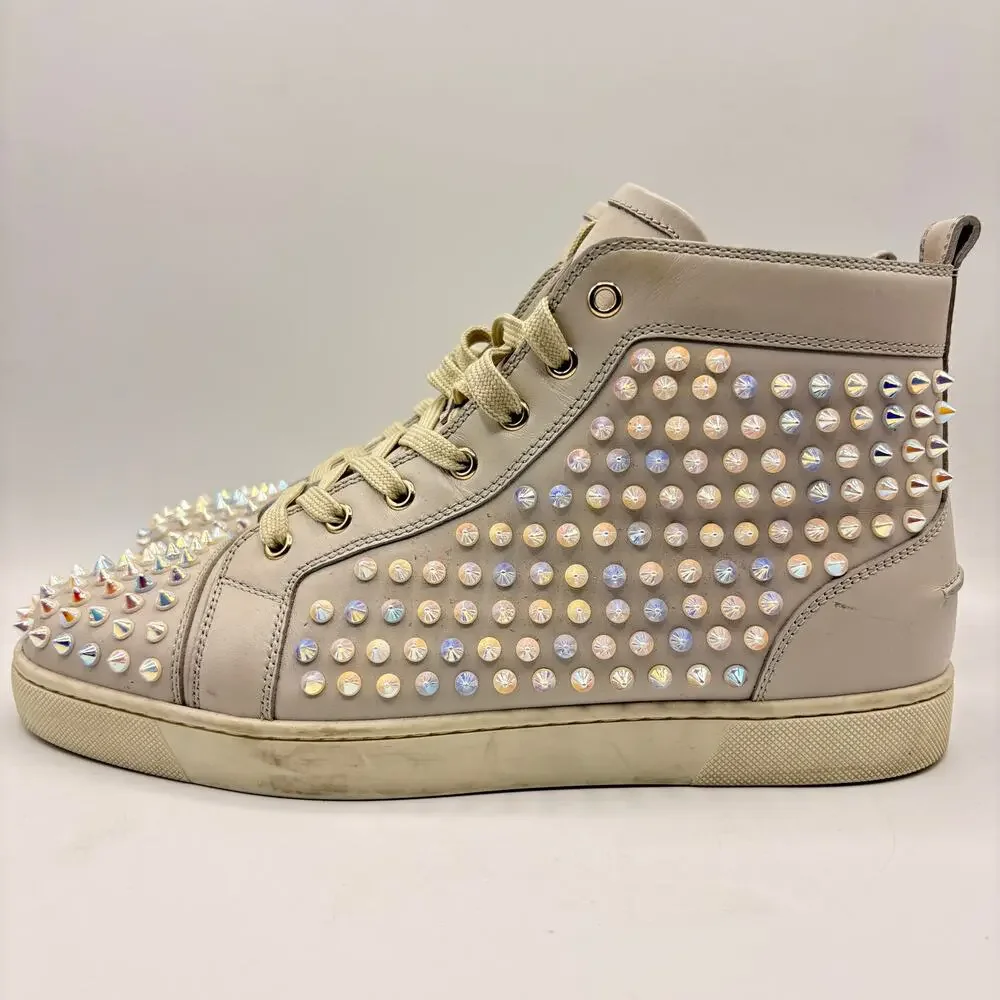 CHRISTIAN LOUBOUTIN Louis Hi Top Spike Sneaker White Iridescent Sz 43/US10 $1390